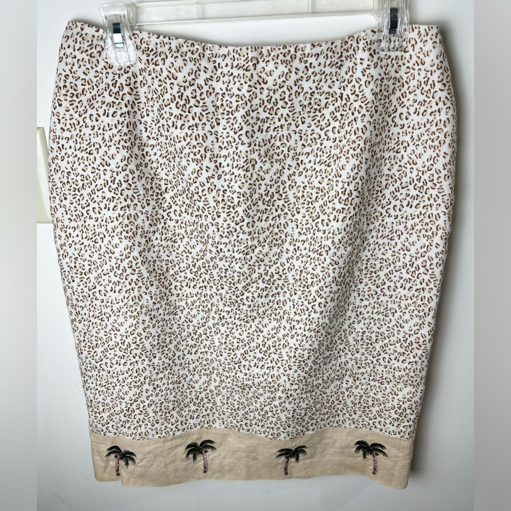 SILK CLUB COLLECTION Skirt Linen Leopard‎ Print Beaded Palm Trees 12 Tropical